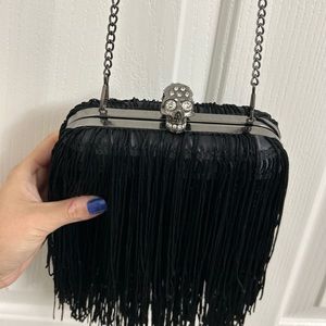STUDIO F Skull Fringe Clutch Crossbody Bag